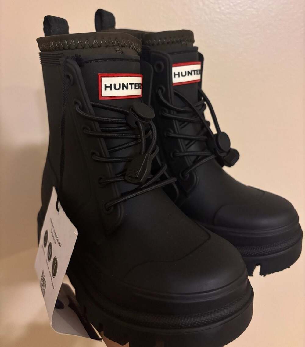 Hunter Kids Stamp Lace-Up Waterproof Rain Boot Size US 9 Black